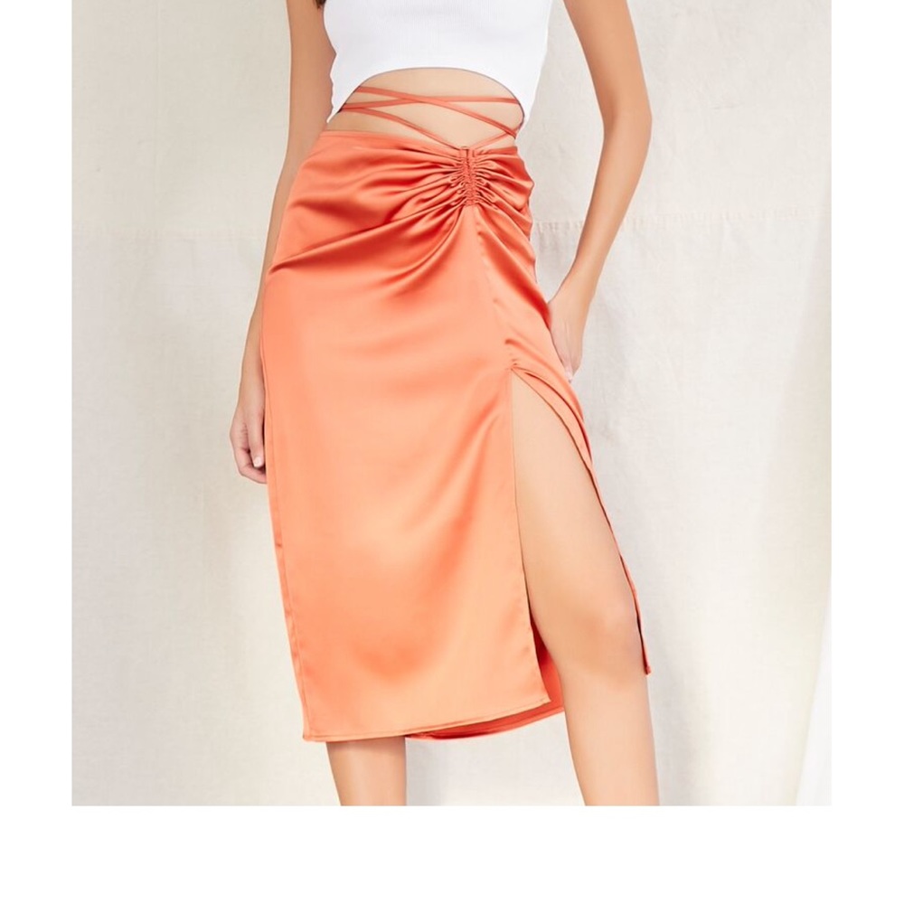 Satin wrap around midi skirt